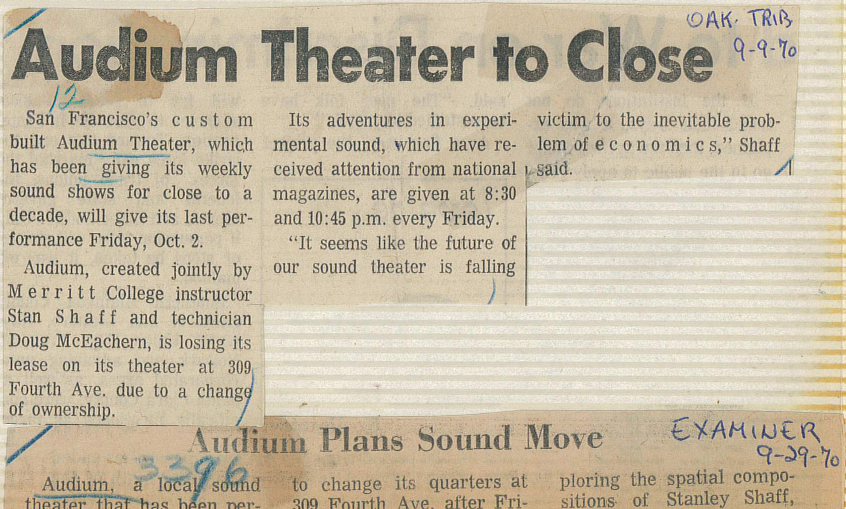 AUDIUM TO CLOSE? 1970